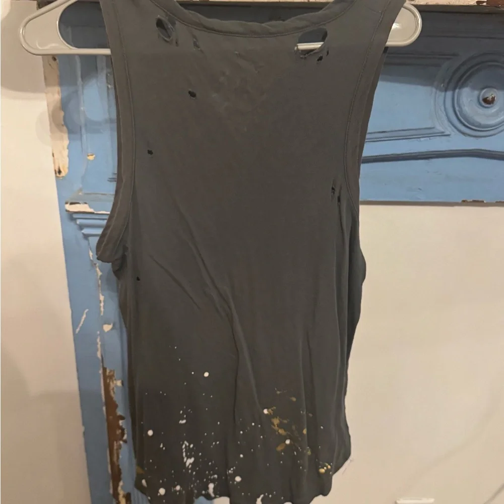 Chaser distressed Gray Tank Top with White Lightning Bolt - Picture 4 of 4